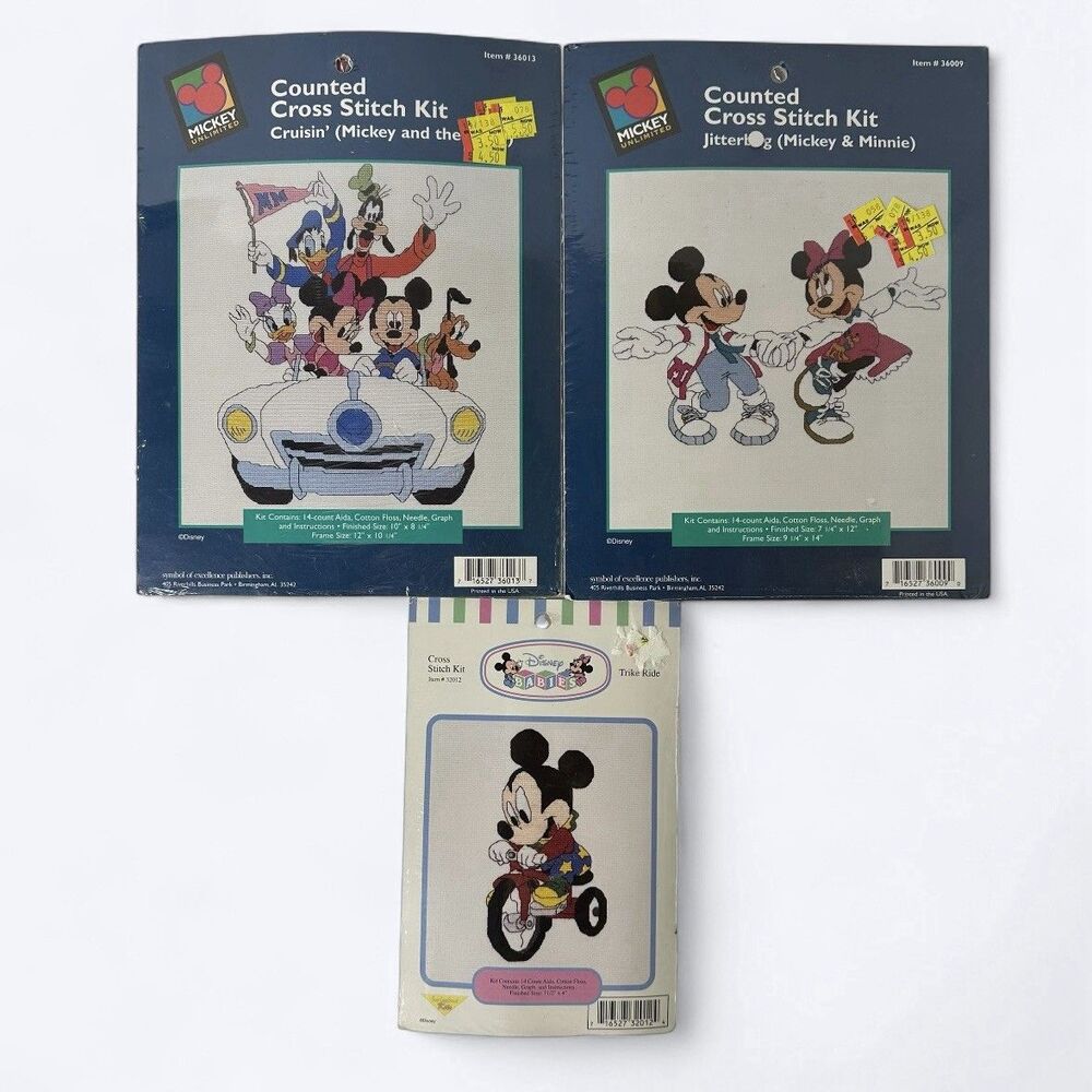 3 Mickey Unlimited Disney‎ Babies Counted Cross Stitch Kits 36013 36009 32012